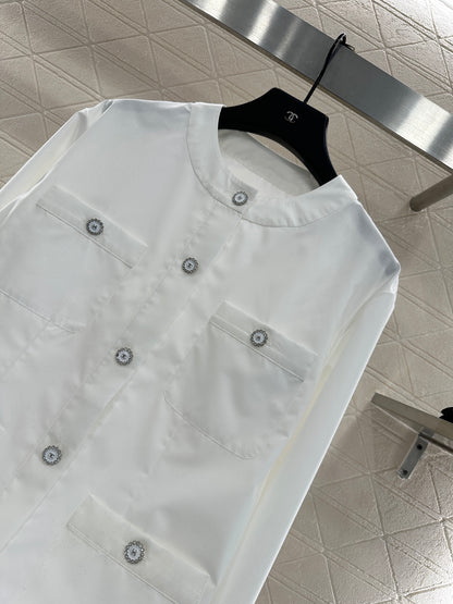 C 25 Round neck pocket pure cotton thin jacket
