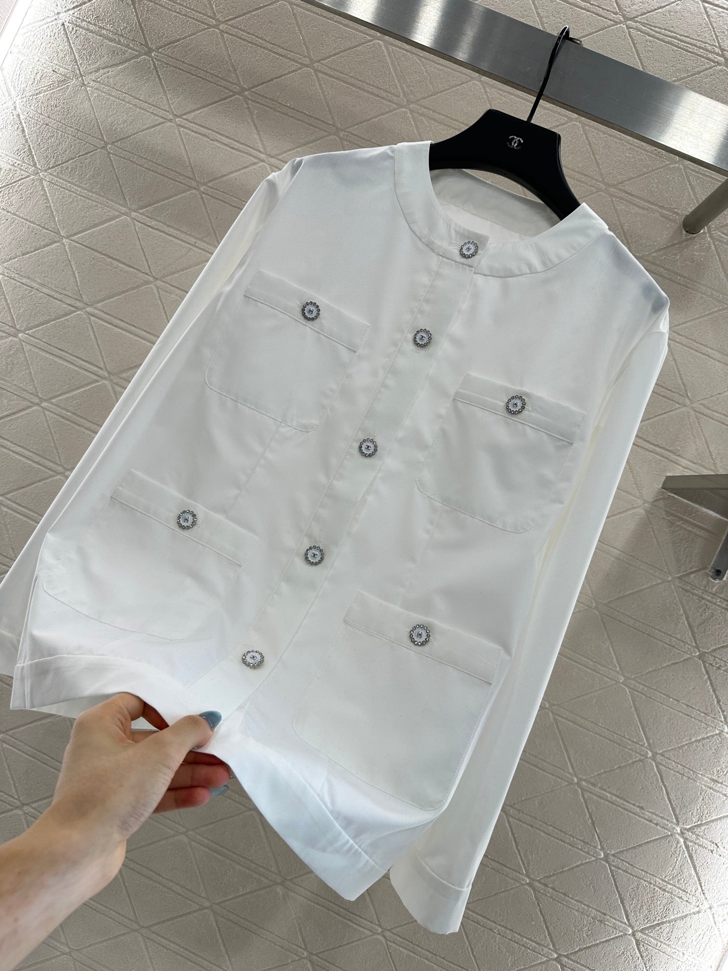 C 25 Round neck pocket pure cotton thin jacket