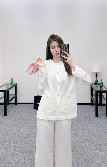 C 25 Round neck pocket pure cotton thin jacket