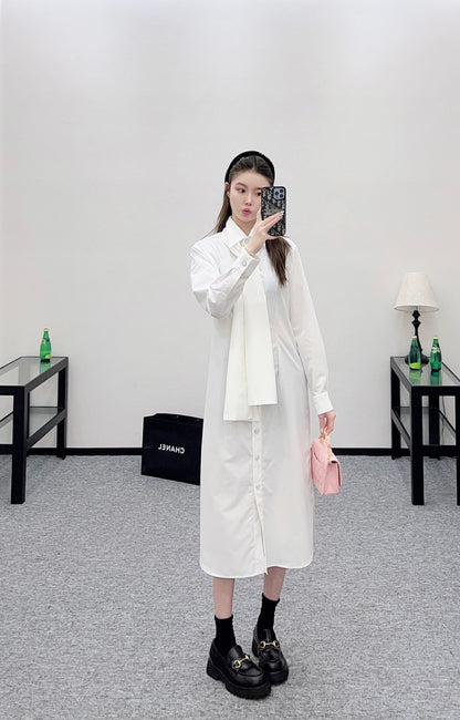 C 25 Ribbon-tied long shirt dress
