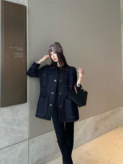 Lor 25 New drawstring waist denim jacket