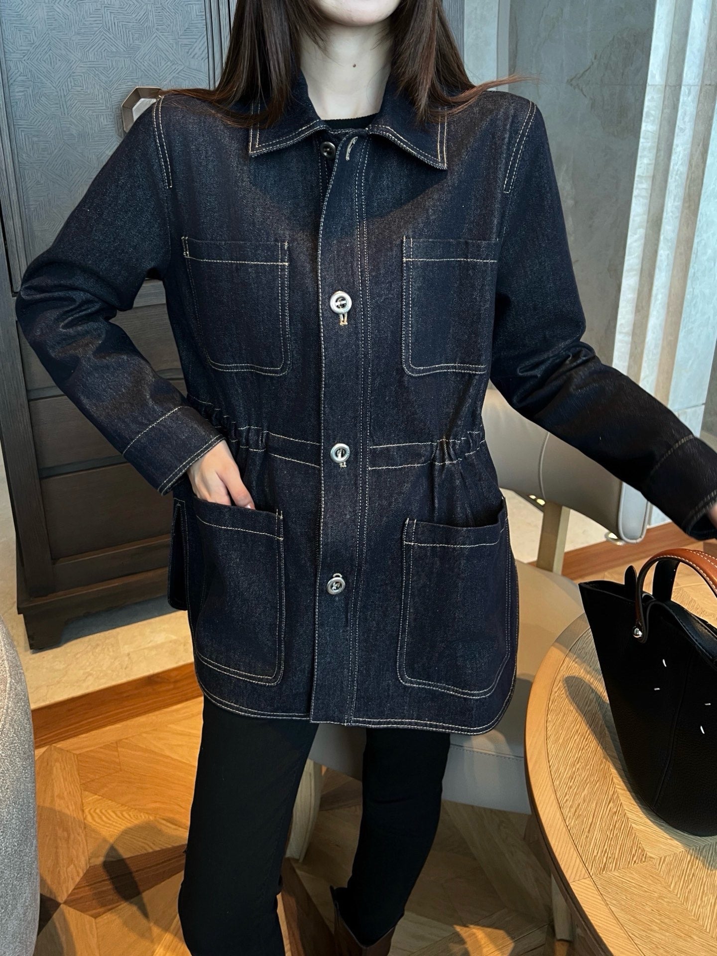 Lor 25 New drawstring waist denim jacket