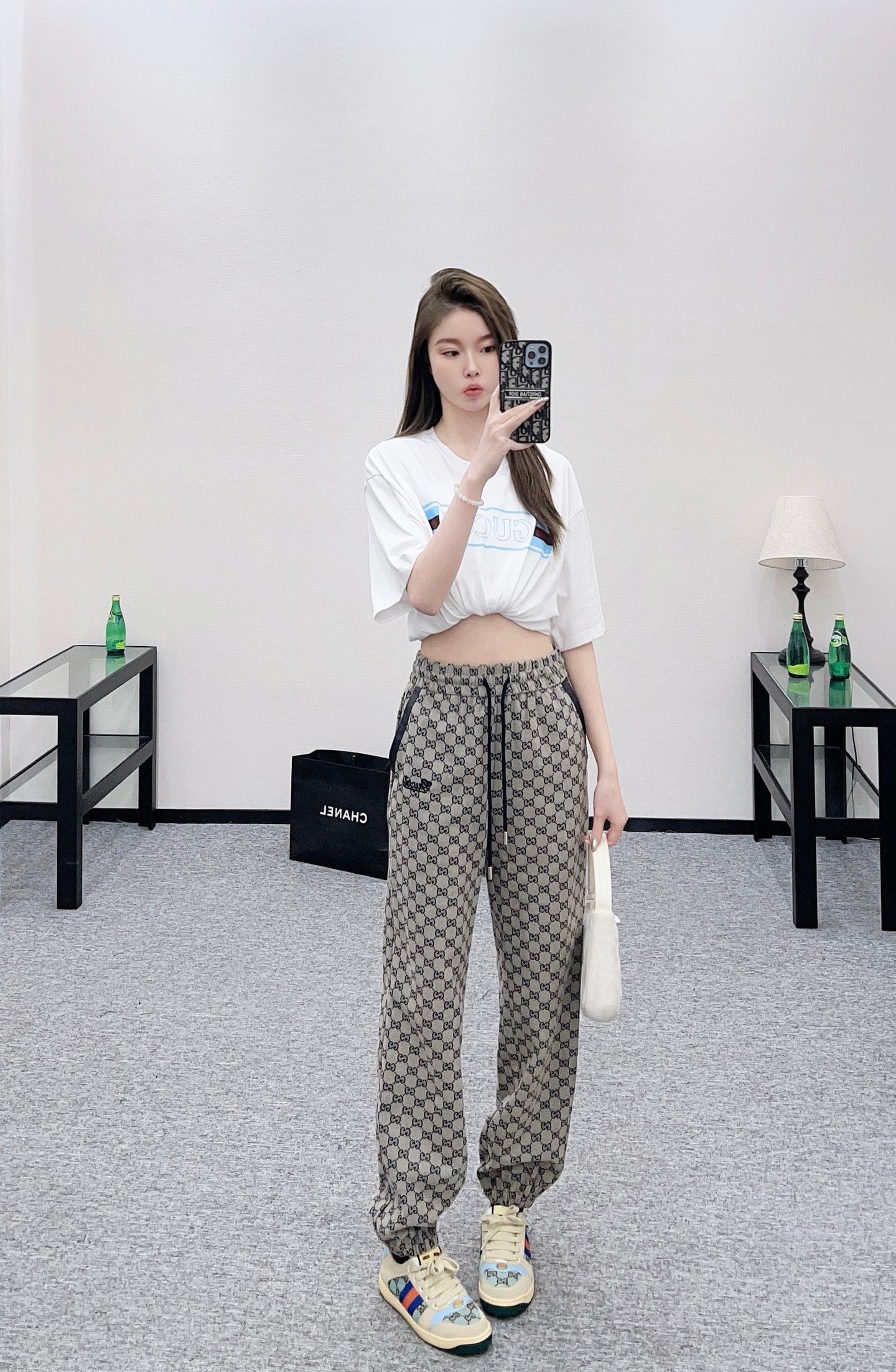 Gu 25 jacquard casual drawstring trousers
