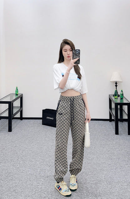 Gu 25 jacquard casual drawstring trousers