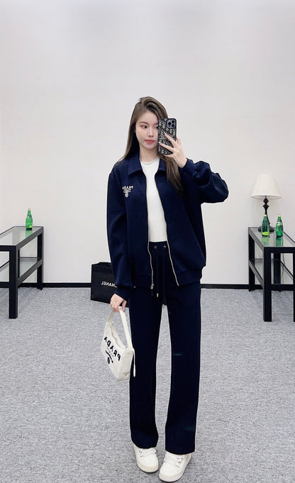 Pr 25 Zipper lapel jacket and trousers set(gray/navy)