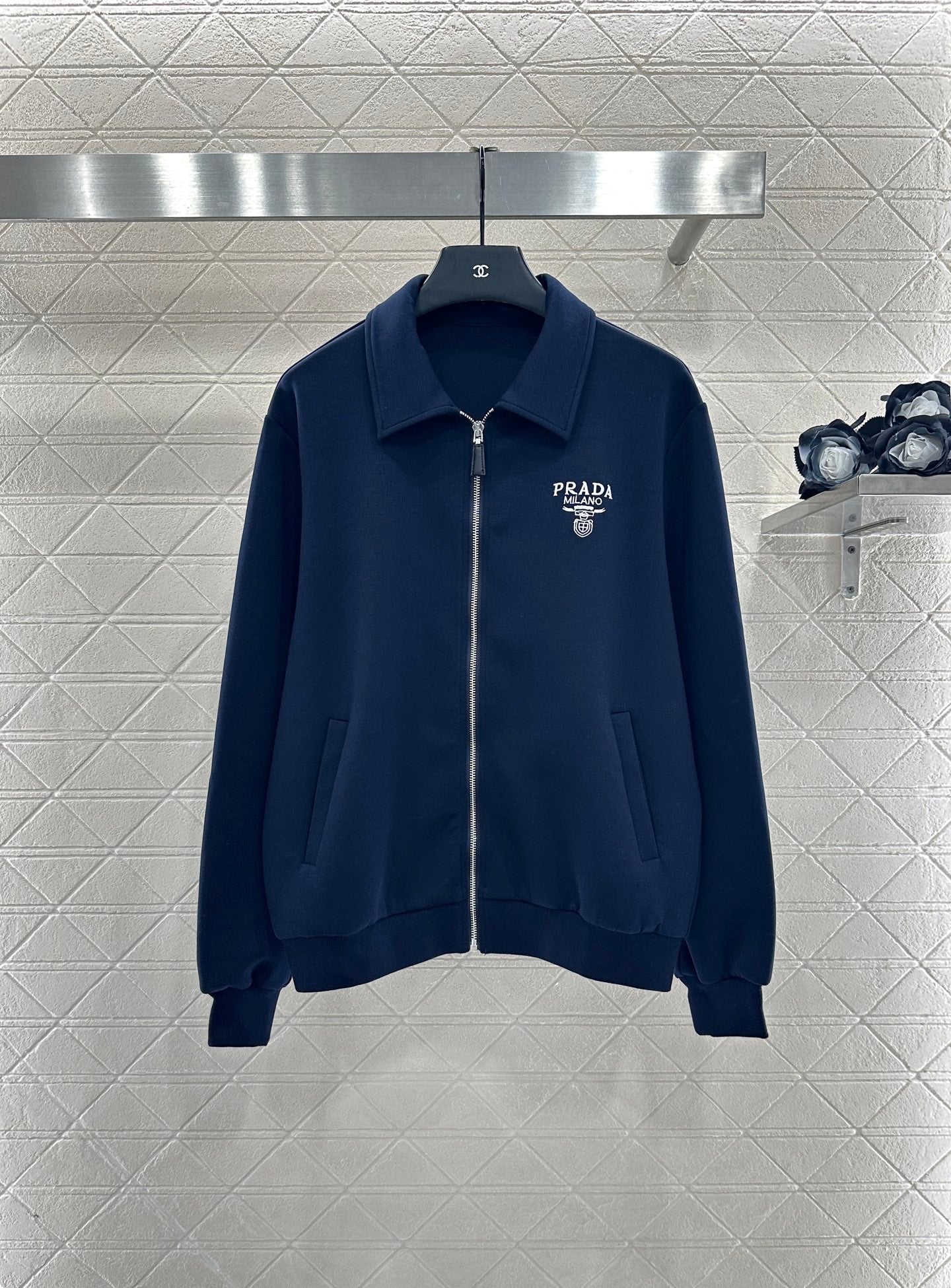 Pr 25 Zipper lapel jacket and trousers set(gray/navy)