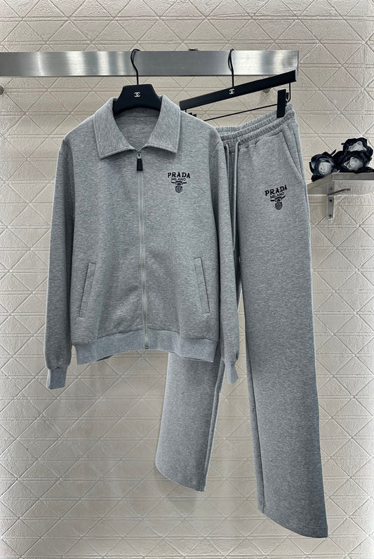 Pr 25 Zipper lapel jacket and trousers set(gray/navy)