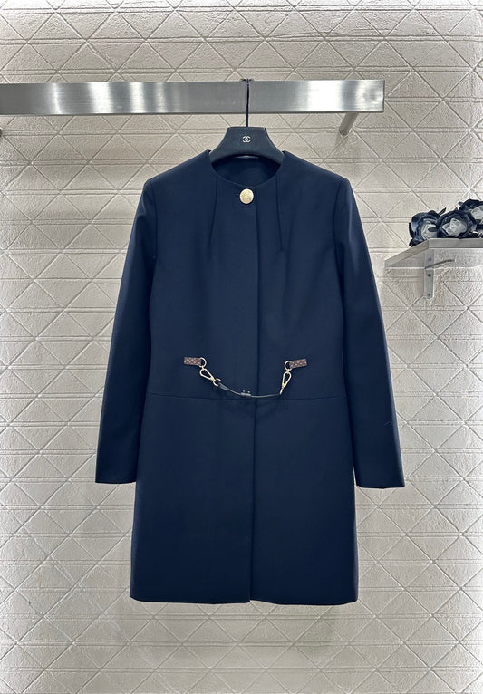L 25 Round-neck leather chain-button midi coat