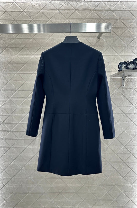 L 25 Round-neck leather chain-button midi coat