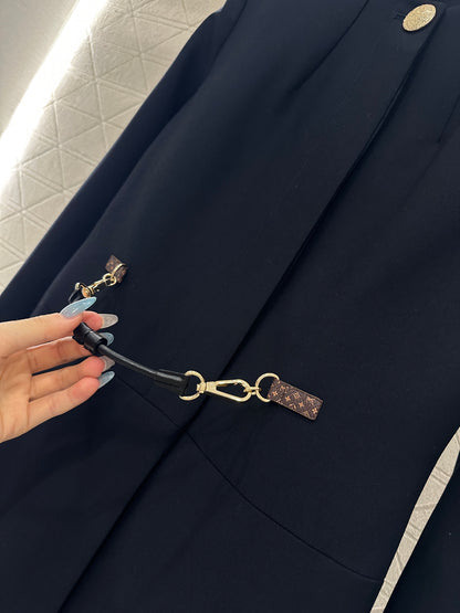 L 25 Round-neck leather chain-button midi coat