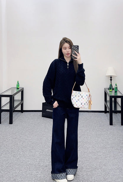 L 25 Turtleneck Zippered Knit Cashmere Wool Sweater