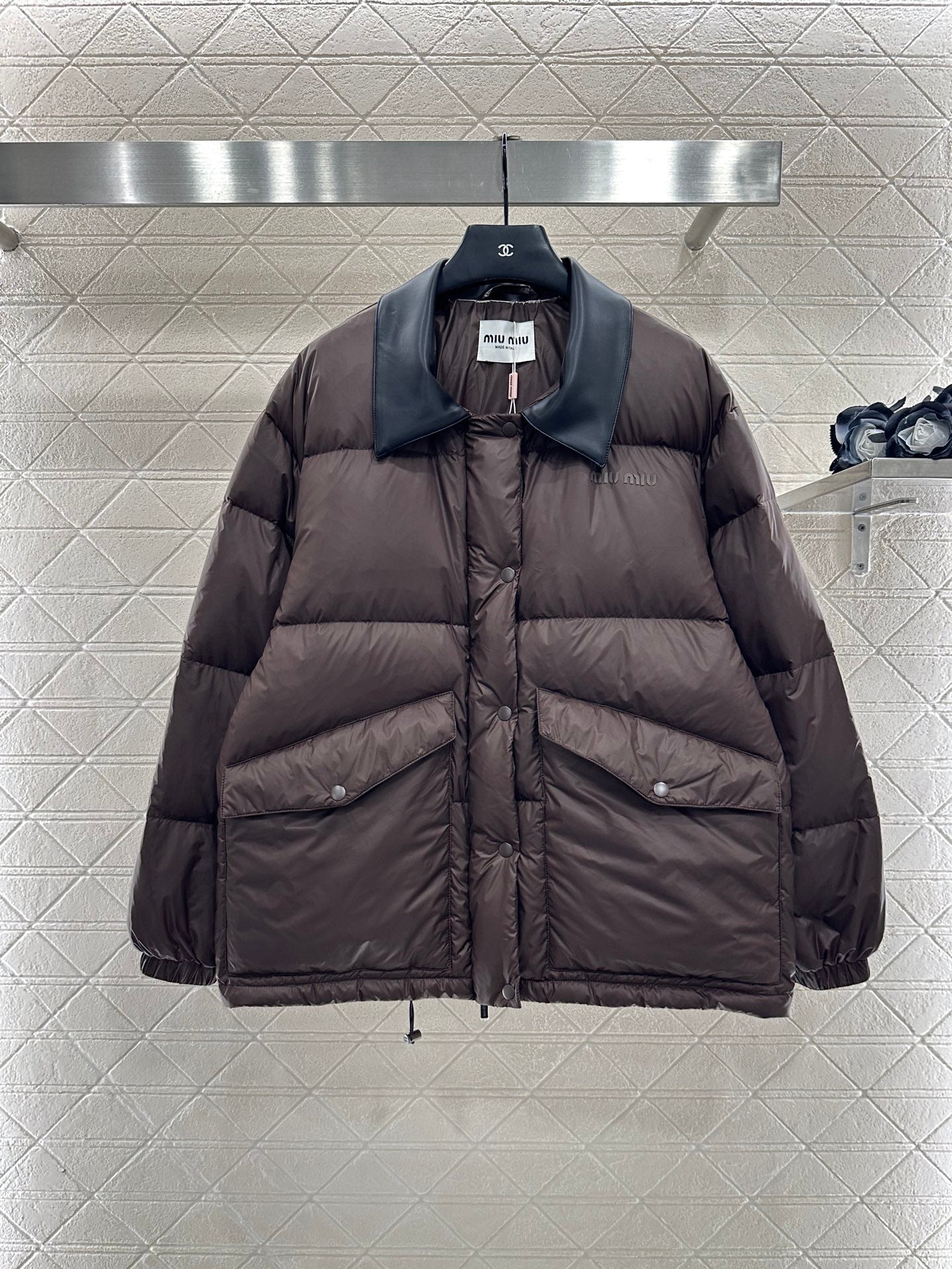 Mi 25 Leather collar patchwork down jacket