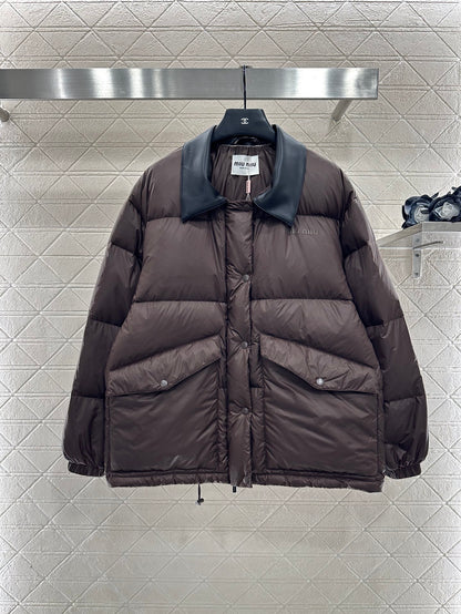 Mi 25 Leather collar patchwork down jacket