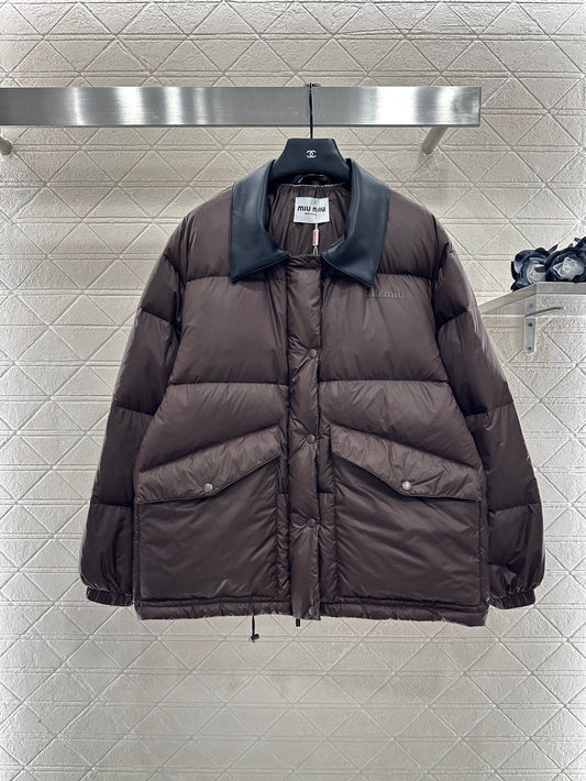 Mi 25 Leather collar patchwork down jacket