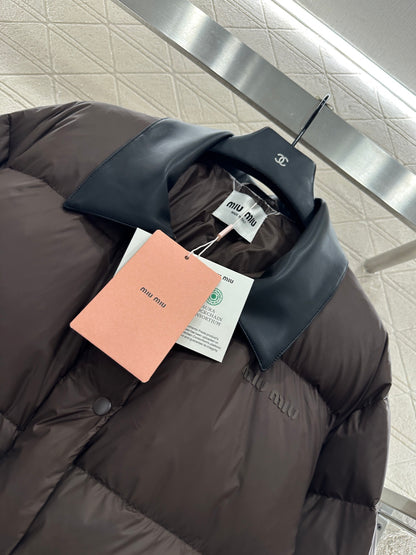 Mi 25 Leather collar patchwork down jacket