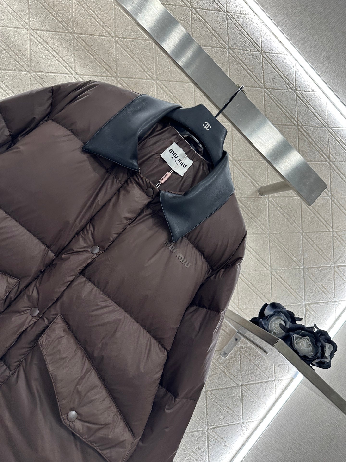 Mi 25 Leather collar patchwork down jacket