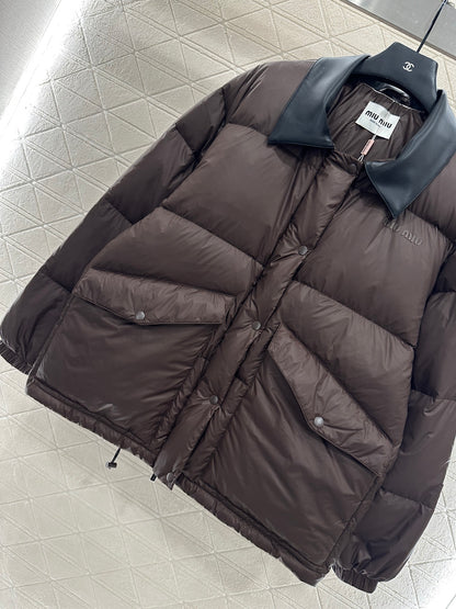 Mi 25 Leather collar patchwork down jacket