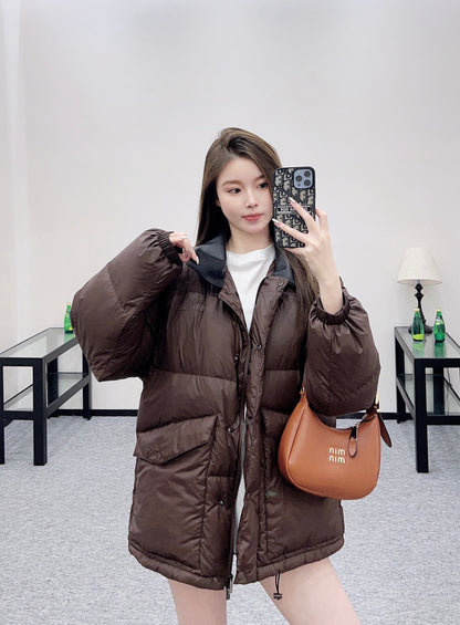 Mi 25 Leather collar patchwork down jacket