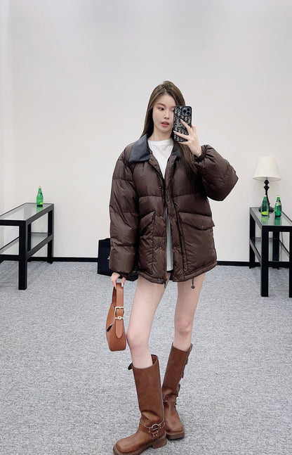 Mi 25 Leather collar patchwork down jacket