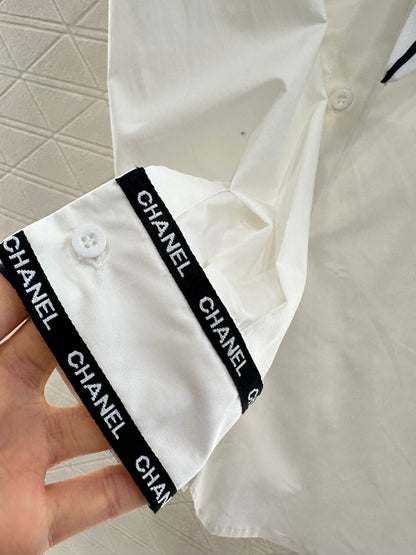 C 25 Printed silk scarf shirt(white/black)