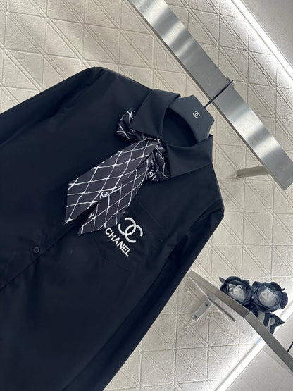 C 25 Printed silk scarf shirt(white/black)