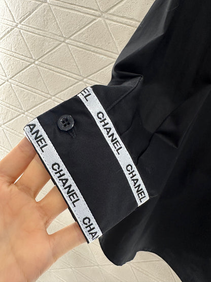 C 25 Printed silk scarf shirt(white/black)