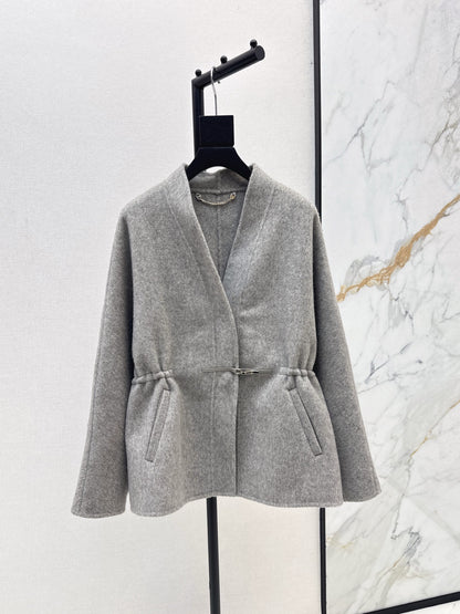 He 25 New wool double-faced nylon mid-length coat（Dark gray/gray）