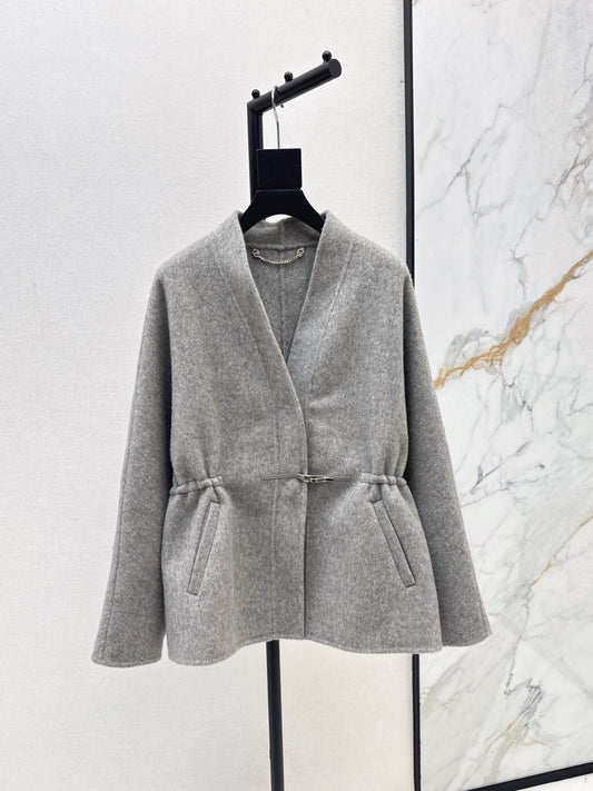 He 25 New wool double-faced nylon mid-length coat（Dark gray/gray）