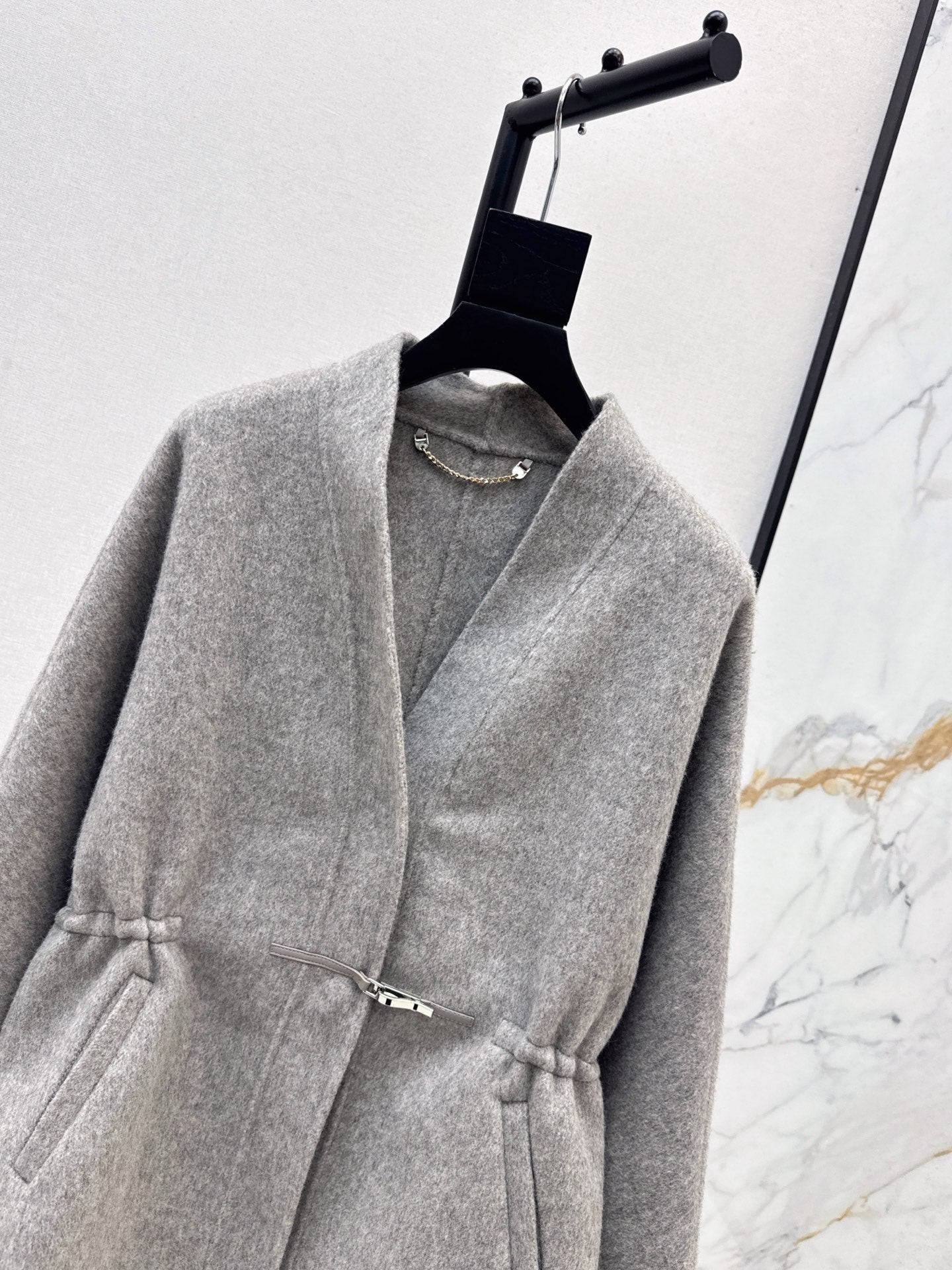 He 25 New wool double-faced nylon mid-length coat（Dark gray/gray）