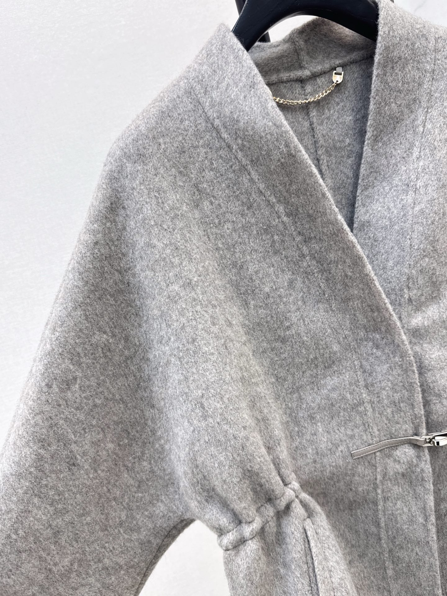 He 25 New wool double-faced nylon mid-length coat（Dark gray/gray）