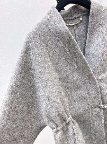 He 25 New wool double-faced nylon mid-length coat（Dark gray/gray）