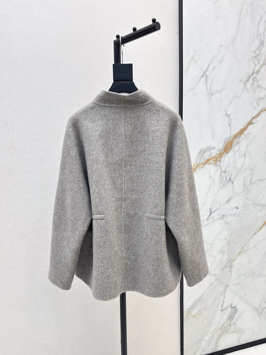 He 25 New wool double-faced nylon mid-length coat（Dark gray/gray）
