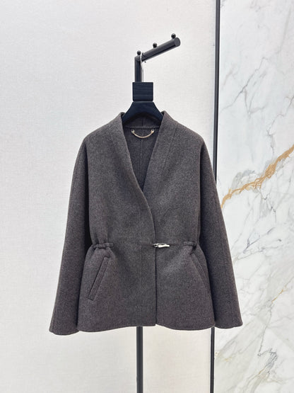 He 25 New wool double-faced nylon mid-length coat（Dark gray/gray）