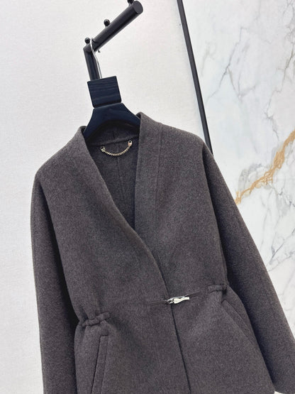 He 25 New wool double-faced nylon mid-length coat（Dark gray/gray）