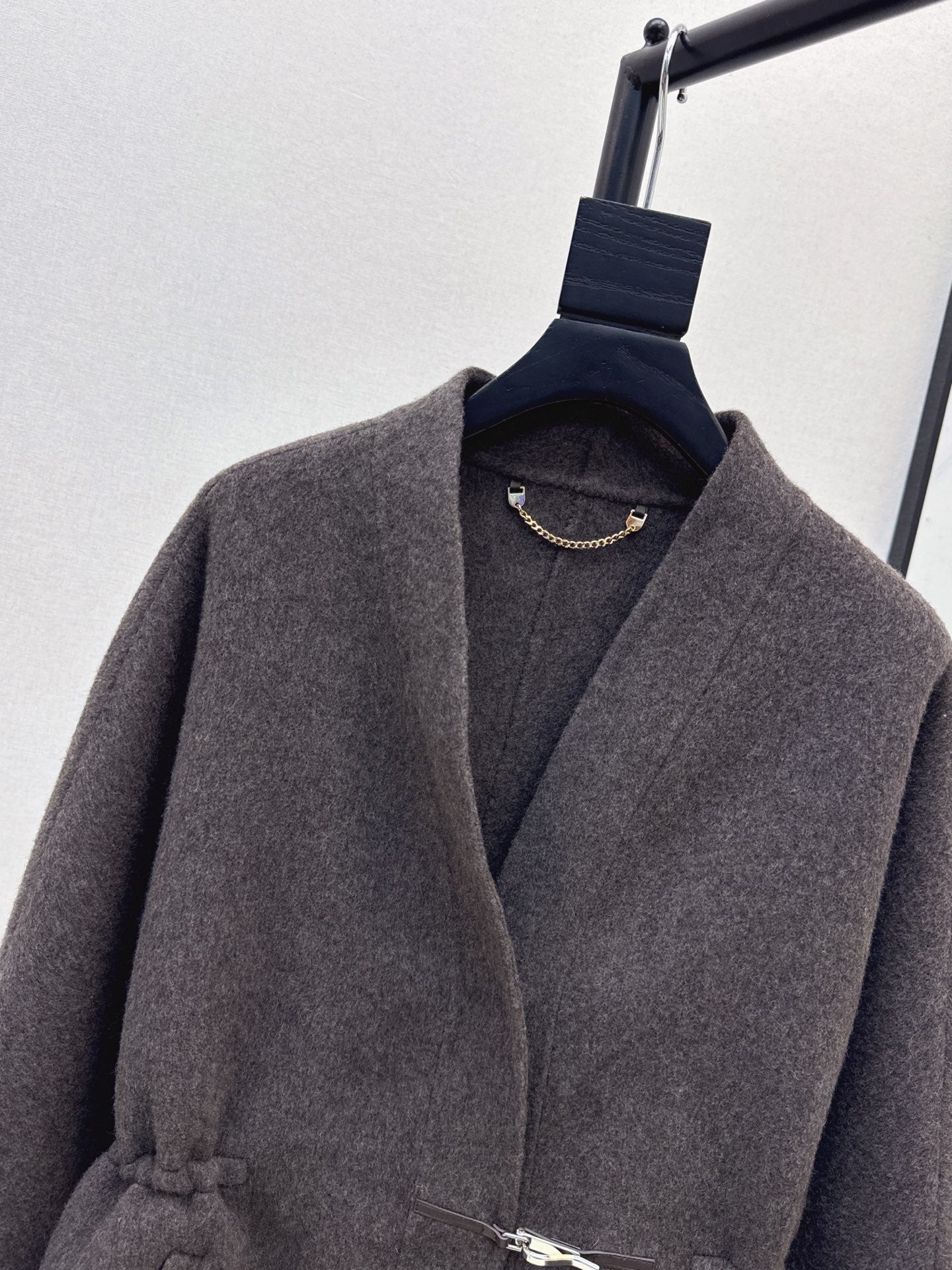 He 25 New wool double-faced nylon mid-length coat（Dark gray/gray）