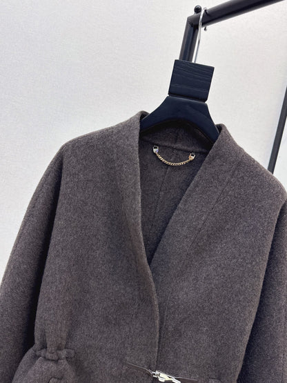 He 25 New wool double-faced nylon mid-length coat（Dark gray/gray）