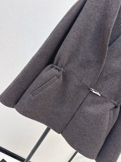 He 25 New wool double-faced nylon mid-length coat（Dark gray/gray）