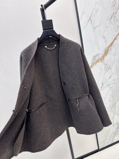 He 25 New wool double-faced nylon mid-length coat（Dark gray/gray）