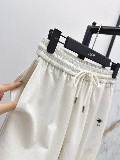 Di 25 Bee embroidered casual pants(BEIGI/BLACK)