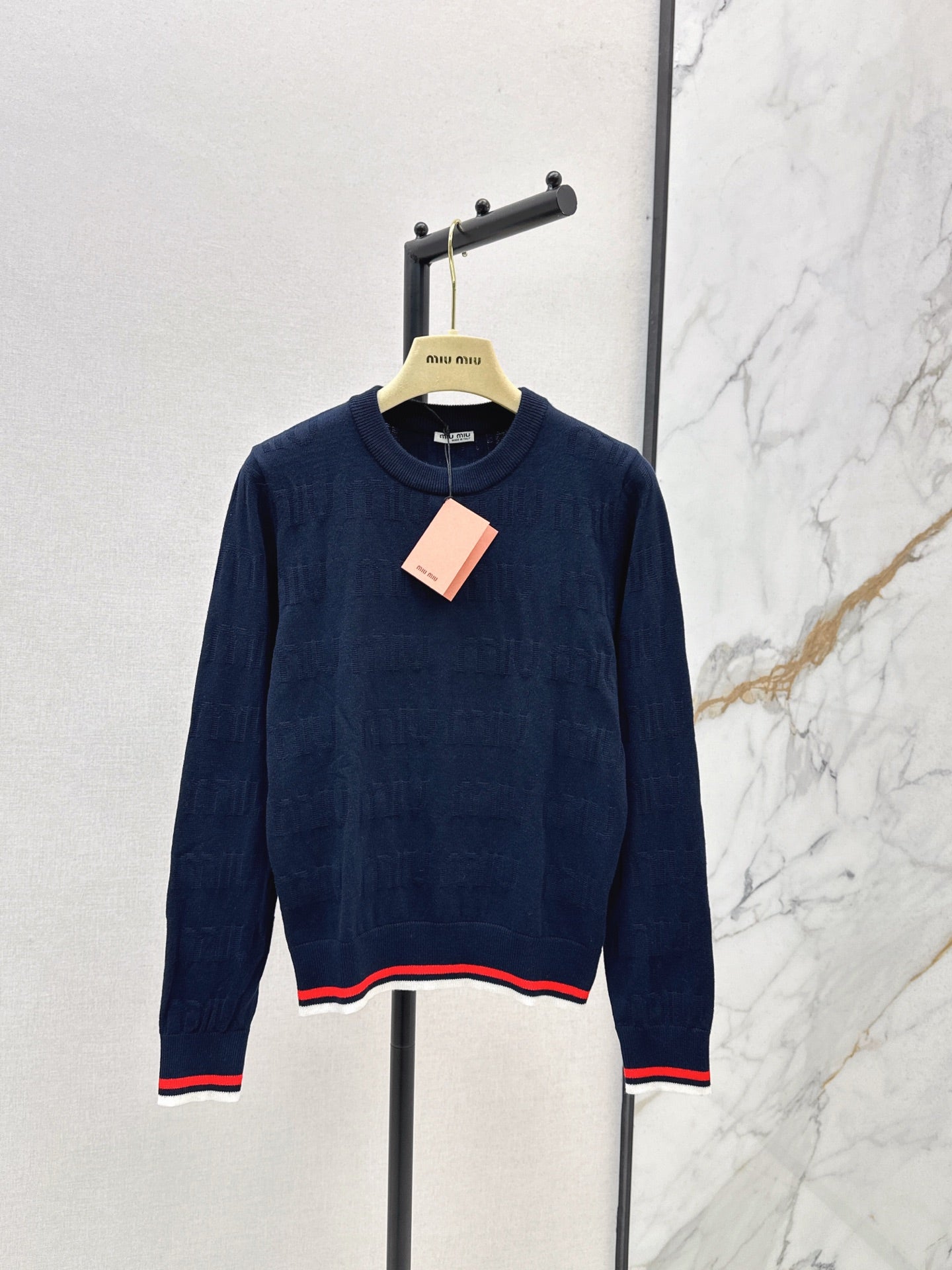 Mi 25 New classic logo lettering woven wool sweater(WHITE/NAVY)