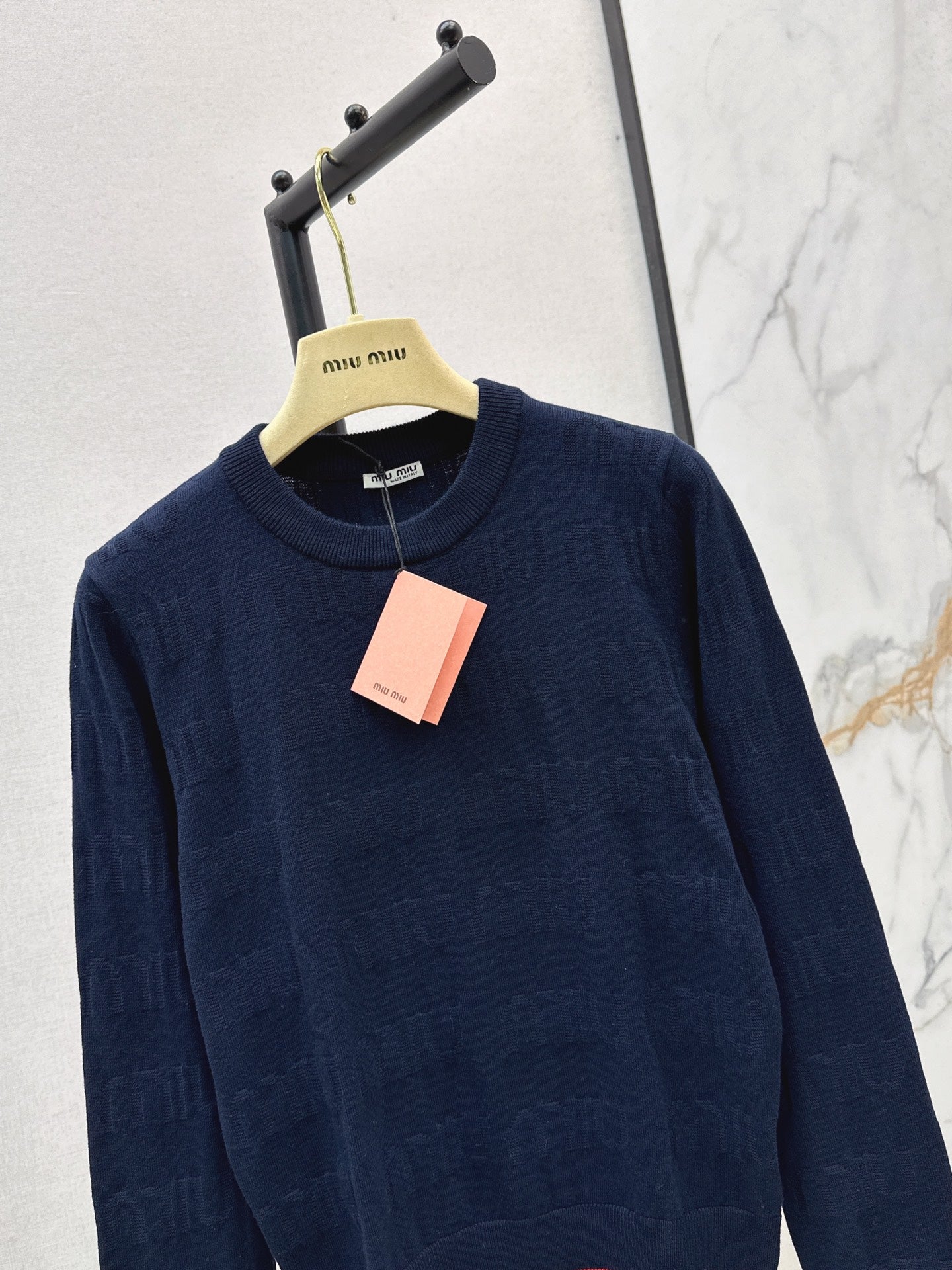 Mi 25 New classic logo lettering woven wool sweater(WHITE/NAVY)