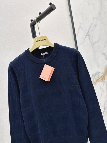 Mi 25 New classic logo lettering woven wool sweater(WHITE/NAVY)