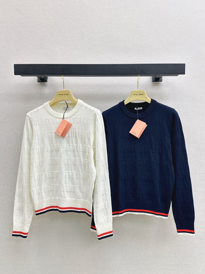 Mi 25 New classic logo lettering woven wool sweater(WHITE/NAVY)