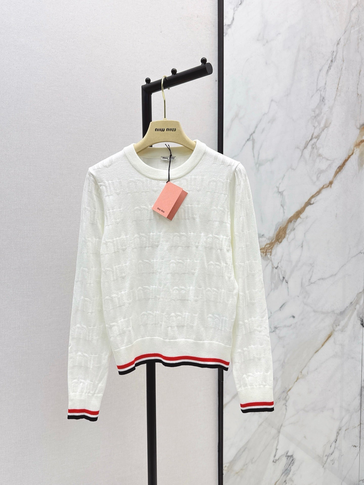 Mi 25 New classic logo lettering woven wool sweater(WHITE/NAVY)