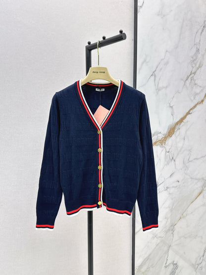Mi 25 New classic logo lettering woven wool cardigan(WHITE/NAVY)