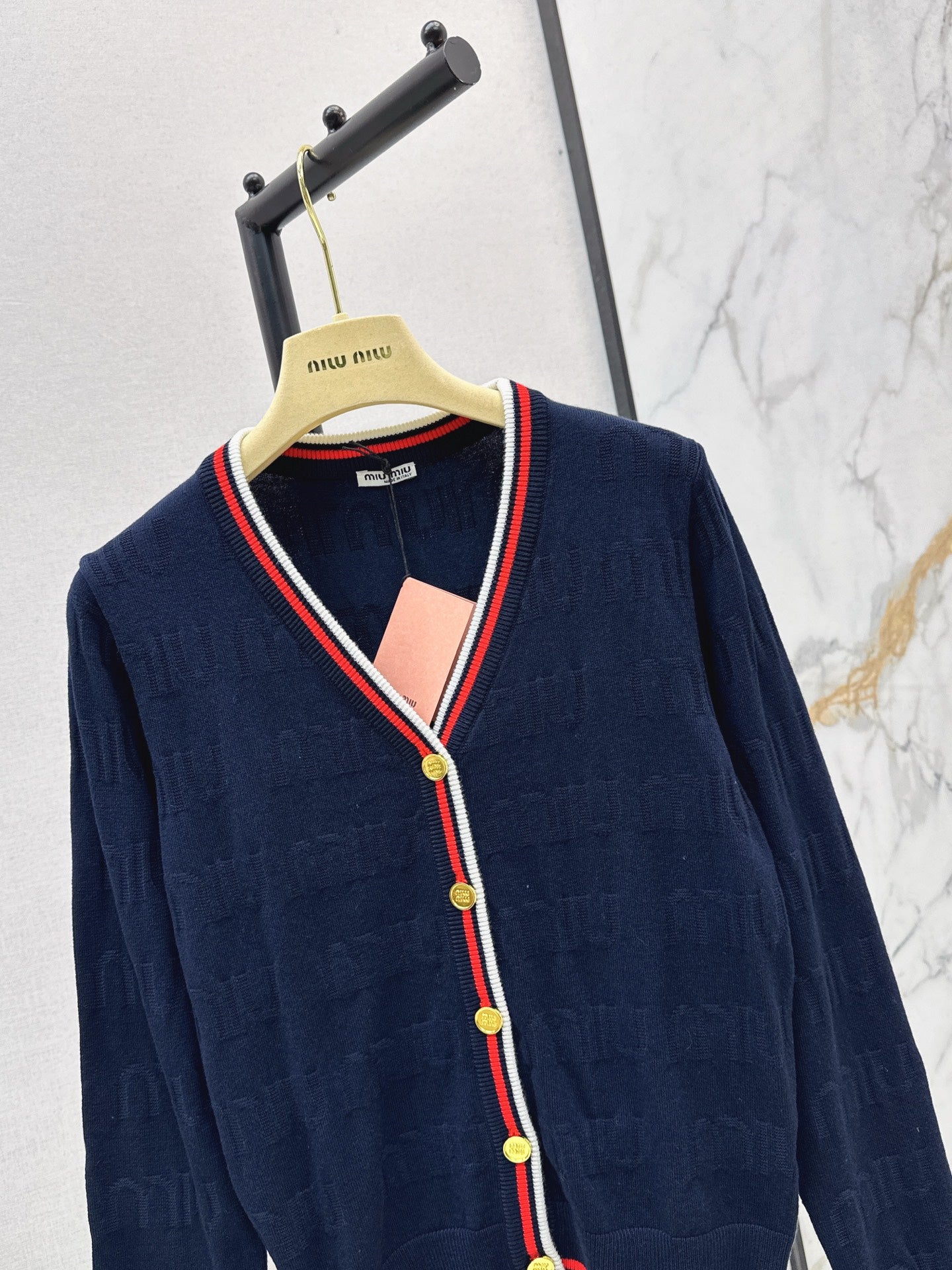 Mi 25 New classic logo lettering woven wool cardigan(WHITE/NAVY)