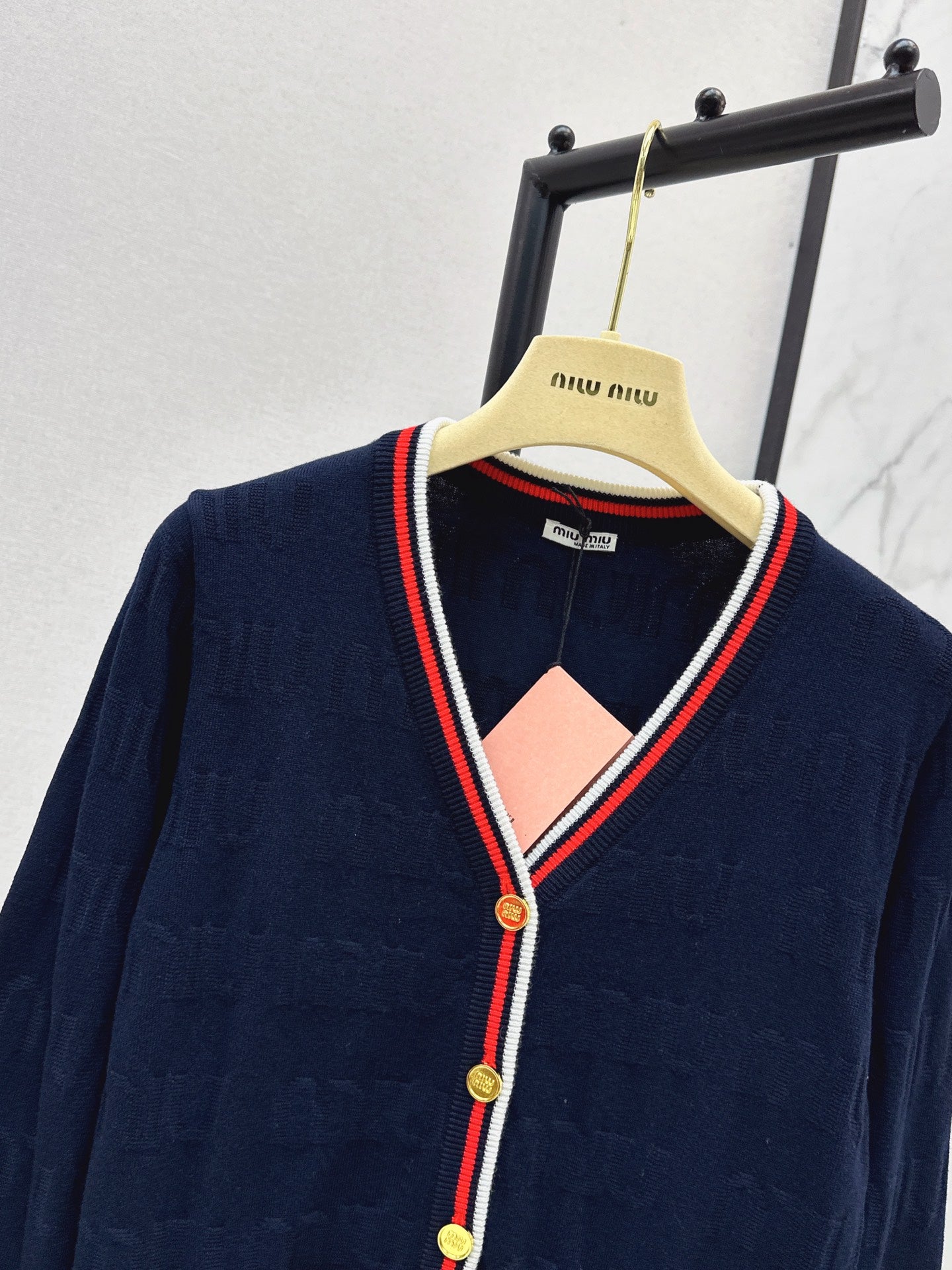 Mi 25 New classic logo lettering woven wool cardigan(WHITE/NAVY)