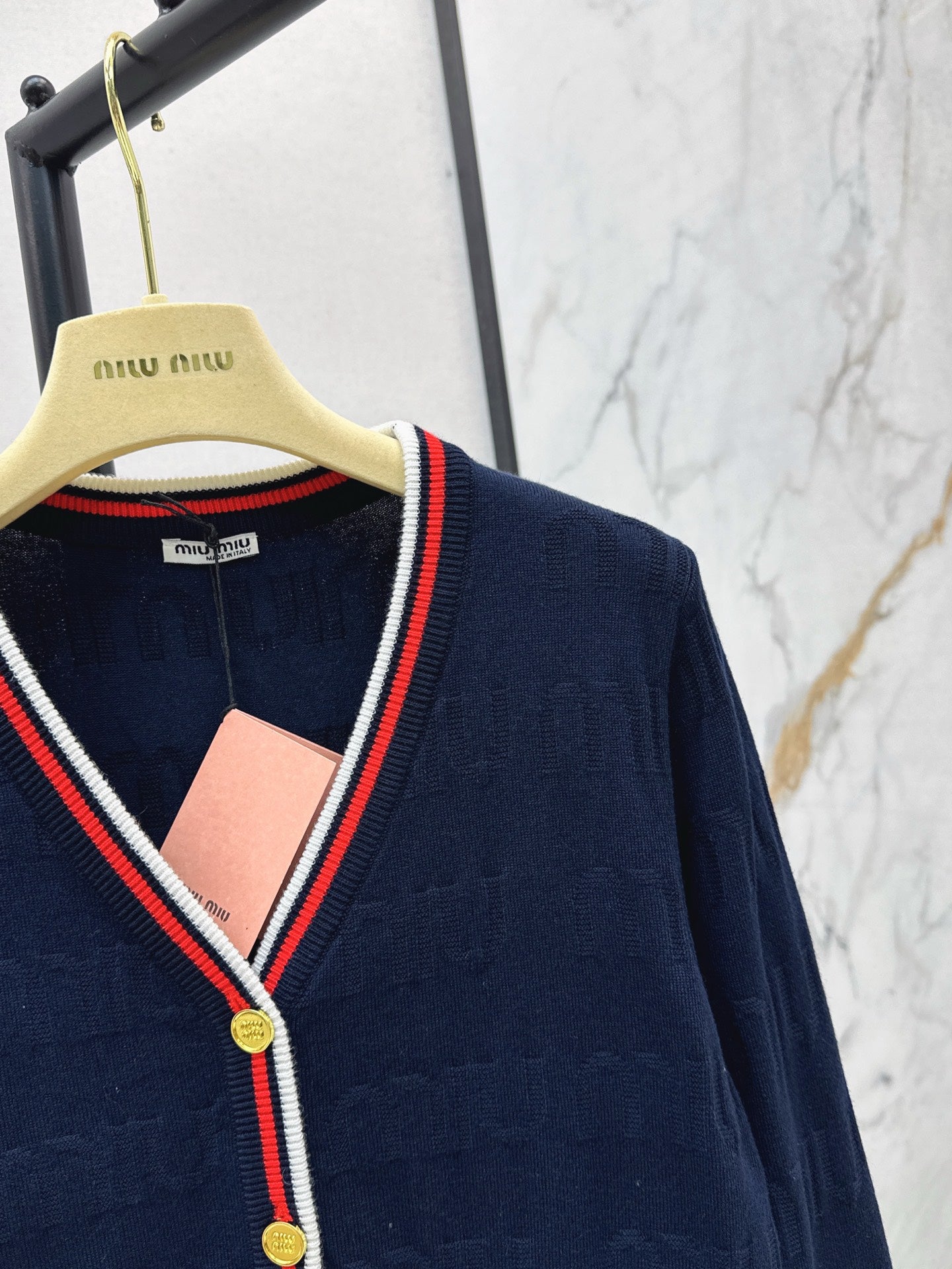 Mi 25 New classic logo lettering woven wool cardigan(WHITE/NAVY)