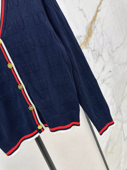 Mi 25 New classic logo lettering woven wool cardigan(WHITE/NAVY)