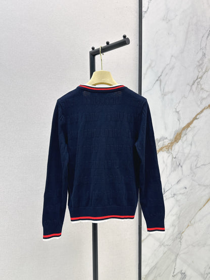 Mi 25 New classic logo lettering woven wool cardigan(WHITE/NAVY)